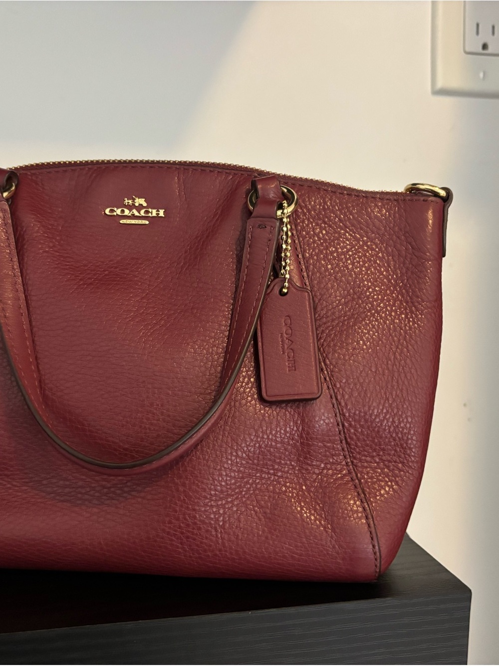 Coach Pebbled Leather Shoulder Bag in Burgundy Red with Gold Hardware